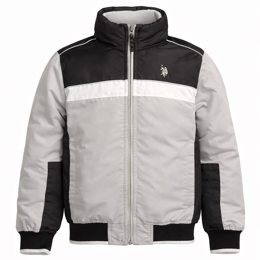 U.S. Polo Assn. Boys Hooded Jacket Colorblock USA Logo Gray Black Size M